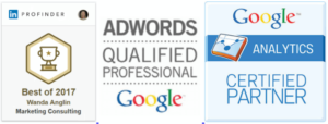 seo buzz is recognized as a linkedin profinder best of 2017 wanda anglin marketing consulting, google adwords qualified professional, and google analytics certified partner